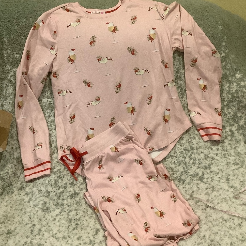 Pink Christmas Holiday Cocktail Drinks  Print Pajama Lounge Set RS Size Small